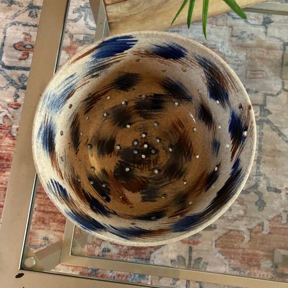 Vintage Handmade Ceramic Colander, Pottery Strainer, Berry Bowl, 90s - Picture 2 of 9